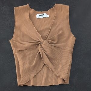 Tan Sleeveless Knot Front Crop Tank Top